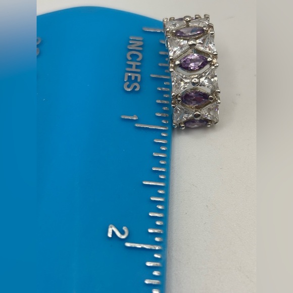 Diamond Silver Amethyst Huggie 
Hoop Earrings - Picture 8 of 9